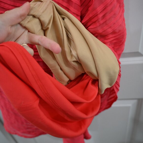 Tadashi Shoji Size 12 Coral Textured One Shoulder Knee Length Dress NWT - Picture 9 of 11